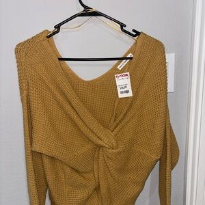 T.J.Maxx Women's Mustard Twist-Front V-Neck Sweater